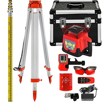 Abbildung von VEVOR Professional Rotationslaser max. Arbeitsbereich 500 m rot, Linienlaser 360 Grad Laser höhenmesser Wasser und staubdicht Außenbereich Arbeitszeit 20 Stunden mit Stativ &amp; Herrscher Elektrik