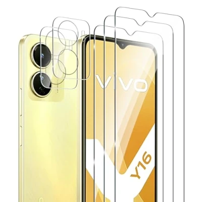 Abbildung von Fyqzio [3+2 Stück Gehärtetes Glas Schutzfolie kompatibel mit vivo Y16 und Kamera,Keine Blasen,9H Härte,Anti Scratch,HD Displayschutz fur