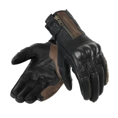 Abbildung von REBELHORN Hunter Lady Motorradhandschuhe Damen Leder Knöchelprotektoren Perforation von Fingerbereichen Anatomisches Design Touchscreen freundliche Pads