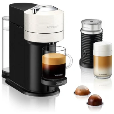 Abbildung von Nespresso Kapselmaschine &quot;Vertuo Next Bundle ENV 120.WAE, von DeLonghi, White&quot;, inkl. Aeroccino Milchaufschäumer im Wert 75, UVP