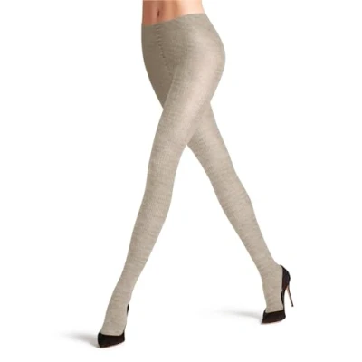 Abbildung von FALKE Damen Family Rib W TI Baumwolle einfarbig 1 Stück Strumpfhose, Beige (Linen Melange 4541), 36 38