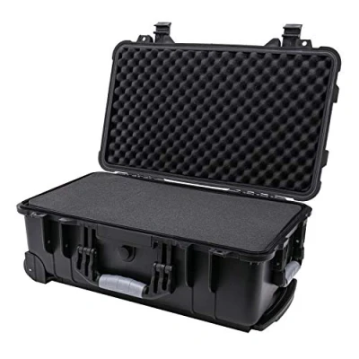 Abbildung von HMF Hartschalen Trolley Outdoor Trolley, 2 Rollen, Fotokoffer mit Rasterschaumstoff, 56 x 34,5 23 cm, schwarz