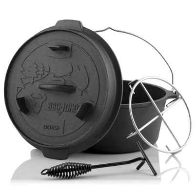 Abbildung von BBQ Toro Dutch Oven Forest Serie bereits eingebrannt preseasoned Verschiedene Größen Gusseisen Kochtopf Bräter mit Deckel (Topf ohne Füße, 4,2 Liter (DO45F))