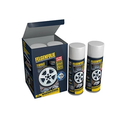 Abbildung von mibenco 61001202 FELGENFOLIE Set, 4 x 400 ml, Weiß Glänzend Original 4er Set Flüssiggummi / Sprühfolie Farbe und Schutz zum Felgen lackieren