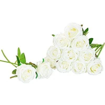 Abbildung von Floralsecret 12 Stück künstliche Seide Rose Blumenstrauß Kunstblumen Home Hochzeitsfeier Dekor (weiß)