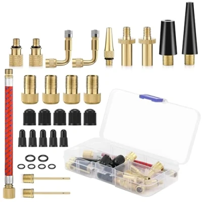 Abbildung von 32 Stück Fahrradventil Adapter Set, DV SV AV Französisches Ventil Adapter, Ventiladapter für fahrräder, Luftpumpe Fahrradpumpen mit Aufblasbarer Schlauch, Kompressor Fahrradpumpe