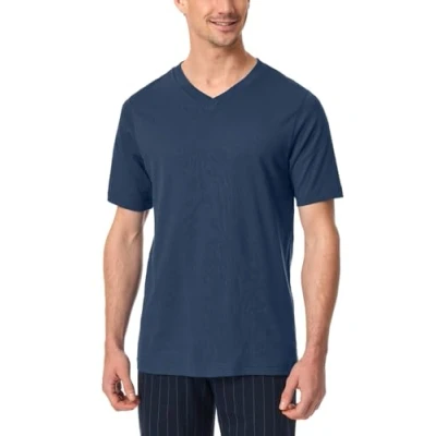 Abbildung von Schiesser Herren Schlafshirt Kurzarm V Ausschnitt Bio Baumwolle Mix + Relax Pyjamaoberteil, royal_182181, 48