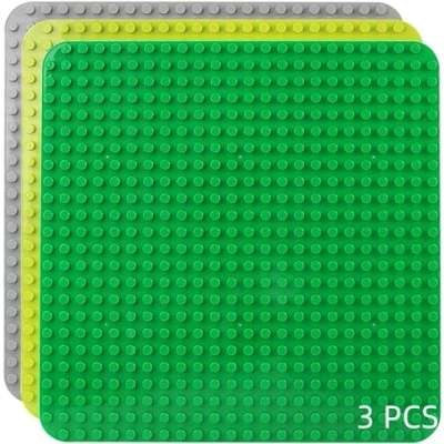 Abbildung von große Bauplatte Kompatibel mit Lego Duplo Platten,Classic Grundplatte,38.4 * 38.4cm Platten Set für Kreatives Spielen, Grün,Grau, Hellgrün (3 Stück)