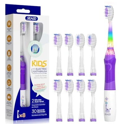 Abbildung von SEAGO Elektrische Zahnbürste Kinder ab 3 12 jahre Kinderzahnbürsten Elektrisch mit Farbigem Licht Smart Timer 8 Weich Bürstenköpfes Wasserdicht Baby Schallzahnbürste SG977 (Violett 8)