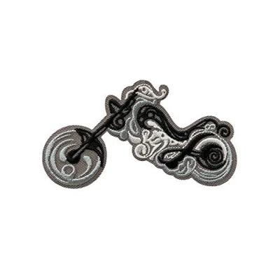 Abbildung von Monoquick Bügelbild Aufnäher Patch Applikation zum Aufbügeln Motorrad Chopper grau schwarz 9,0 x 5,0 cm