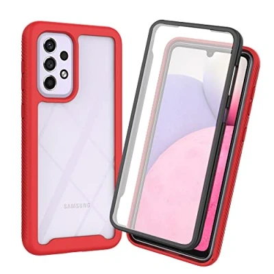Abbildung von XINNI Hülle für Samsung Galaxy A53 5G, 360 Grad Stoßfeste Schutzhülle mit Integriertem Bildschirmschutz, Robuster Bumper Outdoor Full Body Case, Rot