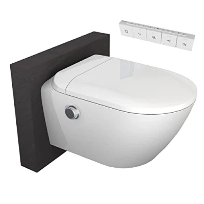 Abbildung von Bernstein Dusch WC T640 PRO, wandhängend, Hänge WC, Wand Abgang waagerecht / tiefspüler Tiefspül Komplett Set, Weiß Toilette Beleuchtung Sitzheizung Massage Entkalkung