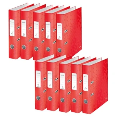 Abbildung von Leitz Qualitäts Ordner 180, 10er Pack, roter Aktenordner, A4 Ordner, 50 mm Rückenbreite, 10060026