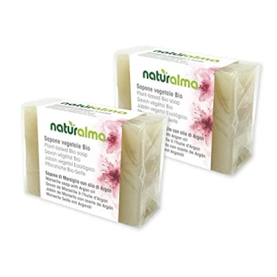 Abbildung von handwerklich hergestellte pflanzliche SEIFE MARSEILLE UND ARGANÖL Bio 2 X 100 g Naturalma hergestellt bei niedriger Temperatur vegan