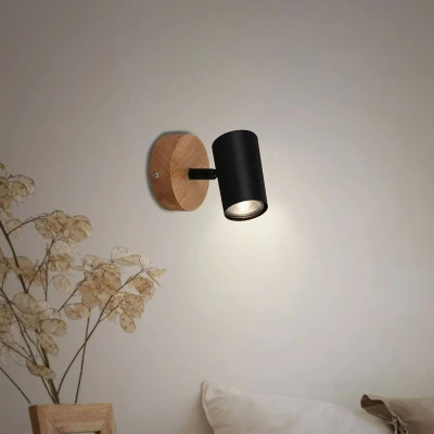 Abbildung von Briloner Leuchten LED Wandleuchte 2920 015, schwenkbar, retro, Holz, ohne Leuchtmittel, Warmweiß, Wandlampe, 9x12cm, Schwarz, max.35W, GU10, Innen, Wohnzimmer, Flur