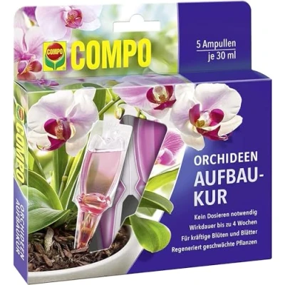 Abbildung von COMPO Orchideen Aufbaukur 4 Wochen Langzeitwirkung für alle Orchideenarten erste Hilfe bei Nährstoffmangel 5 Ampullen je 30 ml, Orchideendünger