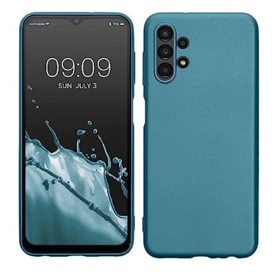 Abbildung von kwmobile Case kompatibel mit Samsung Galaxy A13 4G Hülle Schutzhülle aus Silikon metallisch schimmernd Handyhülle Metallic Karibikblau