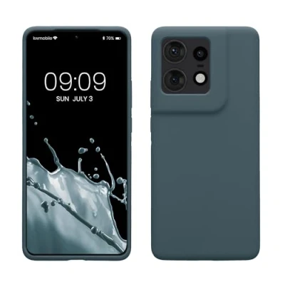 Abbildung von kwmobile Hülle kompatibel mit Motorola Edge 50 Pro Silikon Handy Case Handyhülle weiche Oberfläche kabelloses Laden Dunkler Schiefer