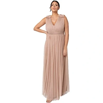 Abbildung von Maya Deluxe Damen Ruffle Shoulder Maxi Dress Brautjungfernkleid, Taupe Blush, 34 EU
