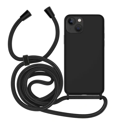 Abbildung von MyGadget Handykette für iPhone 13 Gummierte Handyhülle 3 Layer Struktur Schutzhülle mit Soft Inlay &amp; Hardcase Cover zum Umhängen Schwarz