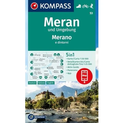 Abbildung von KOMPASS Wanderkarte 53 Meran und Umgebung / Merano e dintorni 1:50.000: 5in1 Wanderkarte, mit Panorama, Aktiv Guide Detailkarten inklusive Karte ... in der App. Fahrradfahren. Skitouren.