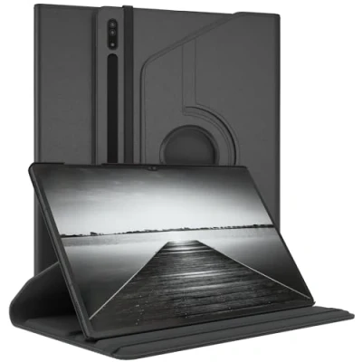Abbildung von EAZY Case Tablet Hülle für Samsung Galaxy Tab S8 Ultra Schutzhülle 14.6 Zoll Smart Cover Rotationcase zum Aufstellen Klapphülle 360 drehbar mit Standfunktion Tasche Kunstleder Schwarz