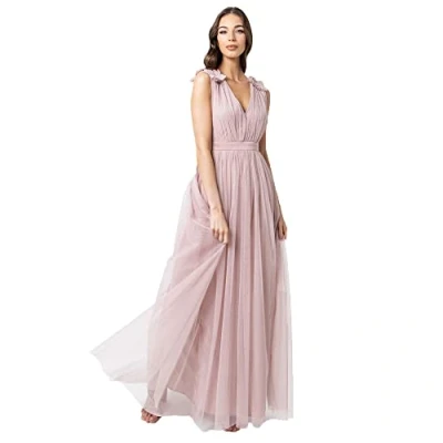Abbildung von Maya Deluxe Damen Ruffle Shoulder Maxi Dress Brautjungfernkleid, Frosted Pink, 50 EU