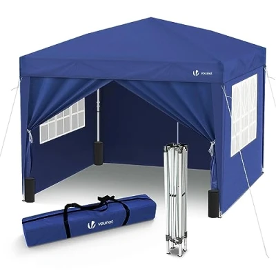 Abbildung von VOUNOT® Pavillon 3x3m mit 4 Seitenteilen &amp; Sandsäcke, Pop Up Faltpavillon, Faltbar Gartenzelt Partyzelt, inkl. Tasche, Blau
