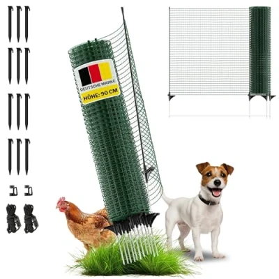Abbildung von horizont Begrenzungszaun FIX, mobiler Zaun 90 cm hoch, 25m lang, engmaschig, 15 Pfähle, Beetschutz, Gartennetz, Campingzaun, Hundezaun, Absperrzaun, Steckzaun