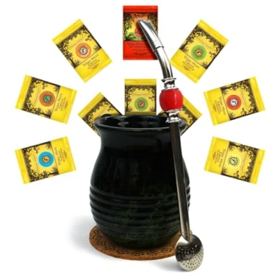 Abbildung von Yerba mate tee Big Starter Set aus Brasilian 10x50 500g loose leaf Keramik kalebassen Roches becher 360ml tasse mit Stahl trinkhalm Bombilla Straw kit