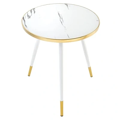 Abbildung von riess ambiente Beistelltisch PARIS Ø45cm weiß / gold (Einzelartikel, 1 St), Wohnzimmer · Acrylglas Metall rund Marmor Design Retro