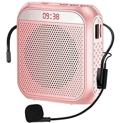Abbildung von Tragbarer Sprachverstärker für Lehrer, 2200mAh Wiederaufladbarer Mikrofonverstärker PA System Headset Mikrofon mit Lautsprecher Treffen, Reiseleiter, Yoga, Klassenzimmer (Rosa)