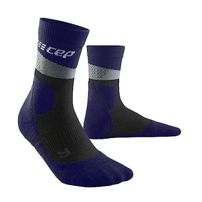 Abbildung von CEP HIKING MAX CUSHION COMPRESSION MERINO MID CUT SOCKS für Damen Knöchellange Wandersocken mit Kompression Trekkingsocken optimale Trittsicherheit und Polsterung Grey/Purple Gr. II S