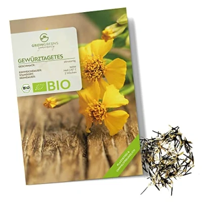 Abbildung von BIO Gewürztagetes Samen Tagetes Saatgut aus biologischem Anbau Vielseitige Heilpflanze mit essbaren Blüten &amp; ideal für eine bunte Blumenwiese (100 Korn)