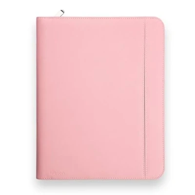 Abbildung von Vebon® Schreibmappe A4 groß Rom I Doppel Reißverschluss + Klemmbrett Konferenzmappe Laptoptasche extra Stauraum Schwarz Kunstleder (Pastellrosa)