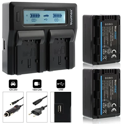 Abbildung von 2X Blumax Akku VW VBT190 2020mAh + Doppelladegerät Dual Charger passend zu diversen Panasonic Kameramodellen 2 Akkus gleichzeitig Laden