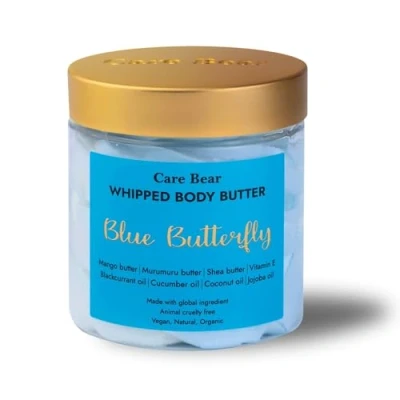 Abbildung von CareBear Whipped Body Butter, Jojobaöl, Kokosnussöl, hinterlässt eine hydratisierte und samtig glatte Haut, natürliche Inhaltsstoffe
