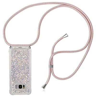 Abbildung von HongMan Handykette Hülle für Samsung Galaxy S8 Cover Quicksand Glitzer mit Band Silikon Handyhülle Kordel Umhängenband Schnur Treibsand Case zum Umhängen