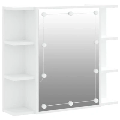 Abbildung von vidaXL Spiegelschrank, Wandregal mit LED Leuchten, Wandschrank viel Stauraum, Schminkspiegel Ablagen Schrank Badezimmer, Weiß