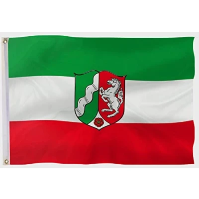Abbildung von PHENO FLAGS Flagge Nordrhein Westfalen 90 x 150 cm NRW Fahne Wappen (Hissflagge für Fahnenmast), Inkl. 2 Messing Ösen