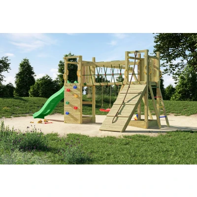 Abbildung von FUNGOO Spielturm Maxi Funny Exposure, Schaukel, Rutsche mit Wasseranschluss, Sandkasten, Brückenverbindung