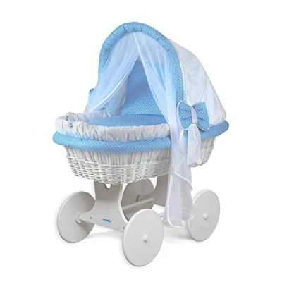 Abbildung von Waldin Baby Stubenwagen Set mit Ausstattung, XXL, Bollerwagen, komplett, 24 Modelle wählbar, Gestell/Räder weiß lackiert, Stoffe kariert