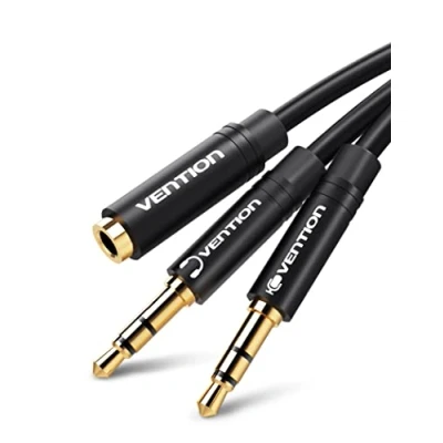 Abbildung von VENTION Audio Y Splitter Headset Adapter Buchse auf Aluminiumlegierung Klinkenstecker TPE Klinke für Computer/Kopfhörer/Laptop/Mikrofon(1M)