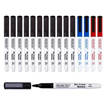 Abbildung von Shuttle Art 15 Whiteboard Marker abwischbar, magnetisch mit Radiergummi und feiner Spitze in 3 Farben, Folienstift abwischbar für Weißwand, Spiegel, Glas geeignet