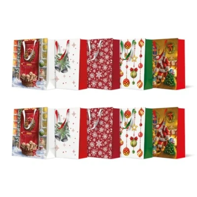 Abbildung von PAW Weihnachtstüten 25 x 20 10cm 10 Stück Mix aus 5 Designs Geschenktaschen mit Stoffhenkel Weihnachtsgeschenktüten Elegante Weihnachtstaschen für Geschenke Geschenktüten