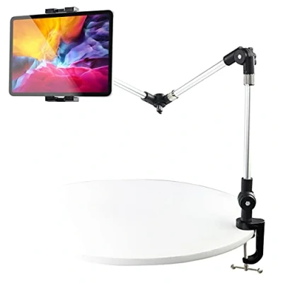 Abbildung von Metall langem Arm Tablet Halter, woleyi Verstellbare Ständer für Bett Schreibtisch Küche, Flexible Faltbare Aluminium Klemme iPad Pro 12.9 Air Mini, Galaxy, Switch, iPhone 4 13&quot;