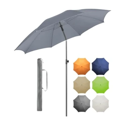 Abbildung von FARE Sonnenschirm Gr. XL 235 cm Durchmesser UV Schutz 50+ für Balkon Garten Terrasse Sommer Titan Finish Knickvorrichtung Drehfeststeller inkl. Tragetasche (grau)