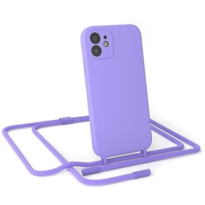 Abbildung von EAZY CASE Handykette Silikon Premium kompatibel mit iPhone 12 Handyhülle Umhängeband, Handykordel Schutzhülle, Silikonhülle, Hülle Band, Kette für Smartphone, Lavendel Lila