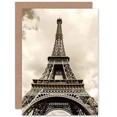Abbildung von Wee Blue Coo EIFFEL TOWER SEPIA PARIS FRANCE ICONIC BIRTHDAY BLANK GREETINGS CARD