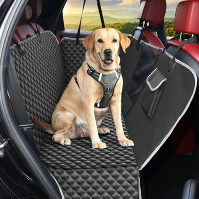 Abbildung von KYG Hundedecke Auto Rückbank, Autoschondecke Hund Rücksitz Seitenschutz und Sichtfenster Wasserdichter, Rutschfester, Hunde Autodecke, Autodecke für den 135 x 140 cm